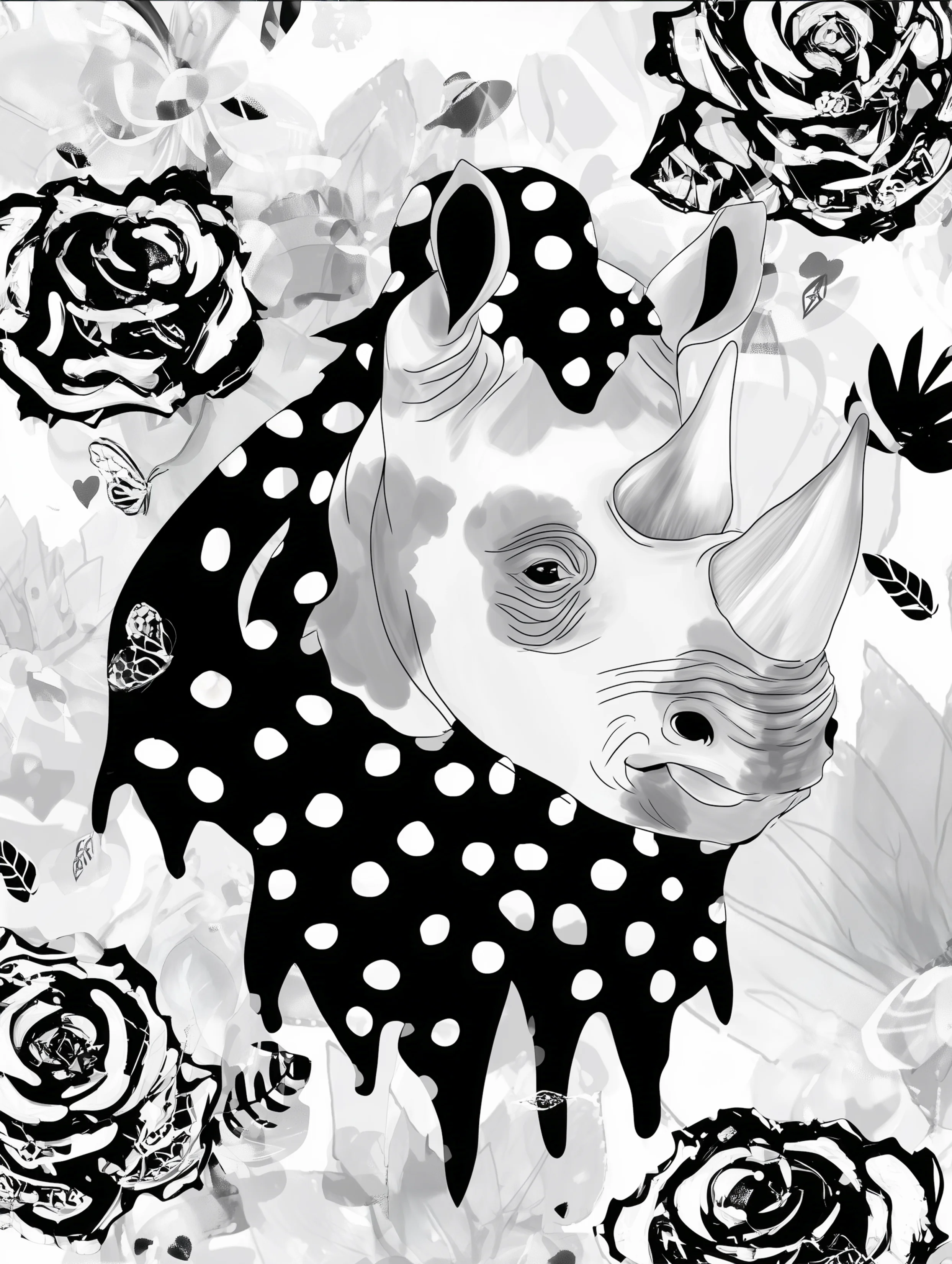 Free printable rhino coloring pages for adults featuring black and white rhino